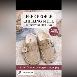 Free People Tan Rhinestone Buckle Mules